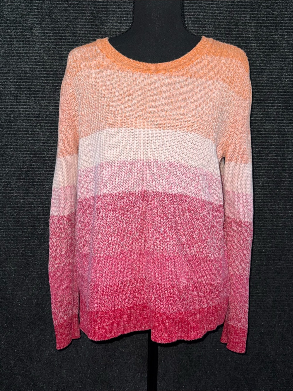 Talbots 100% Pima Cotton P Small Ombre Sweater Pink Orange Colorblock Knit Top